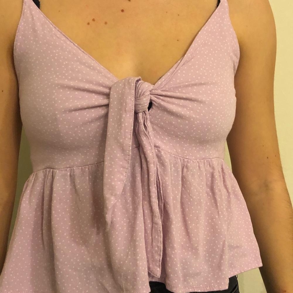Purple tie front tank top